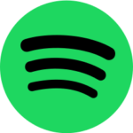 Spotify logo: bright green circle with three black curved lines (representing sound waves)